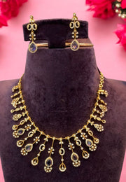 Stunning party wear necklace with green stone and uncut stone